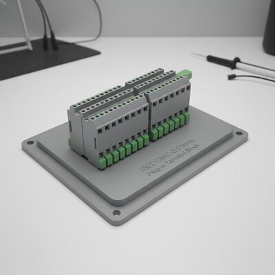 Solderless butt-through wall mounting panel 15EDGWC-3.81mm with ears and flange, plug-in terminal block